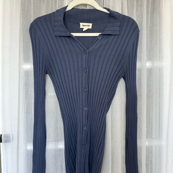 Open Edit Navy Ribbed Button-Front Cardigan - Picture 1 of 3